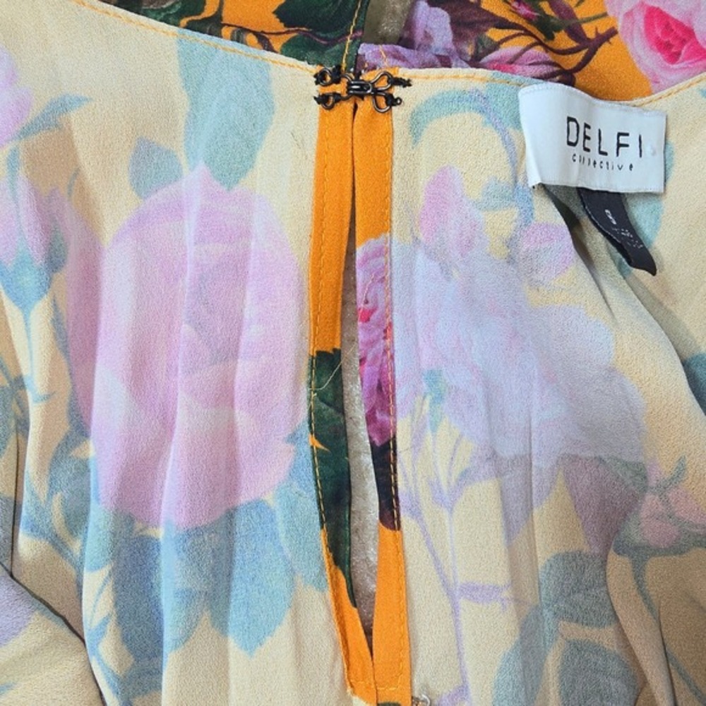 DELFI x Anthropologie Elsa Floral Orange Off Shoulder Pleated Mini Dress Size S - Picture 6 of 8
